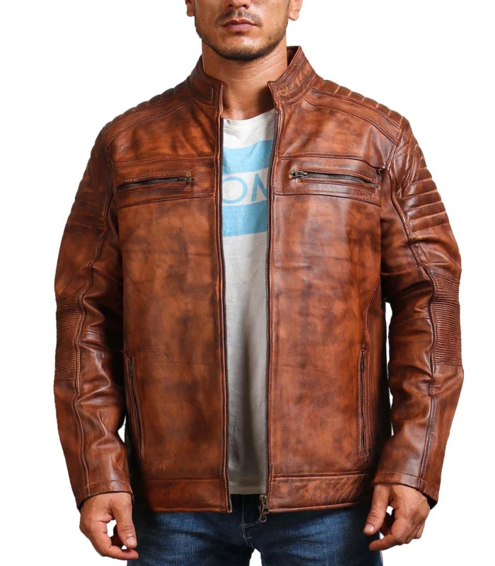 Men’s Brown Cowhide Café Racer Leather Jacket