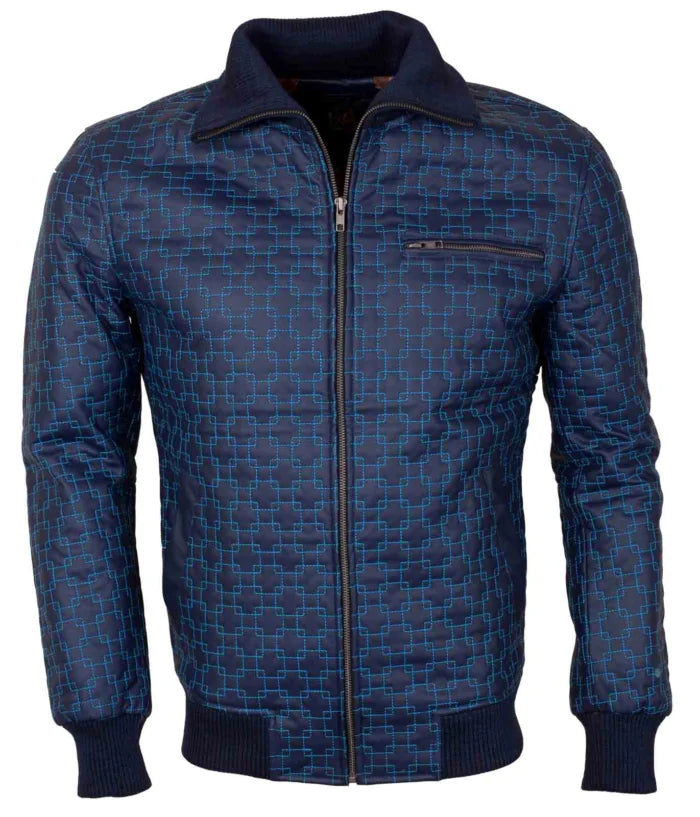 Casual Blue Embroidered Stylish Leather Jacket – Premium Genuine Leather Jacket