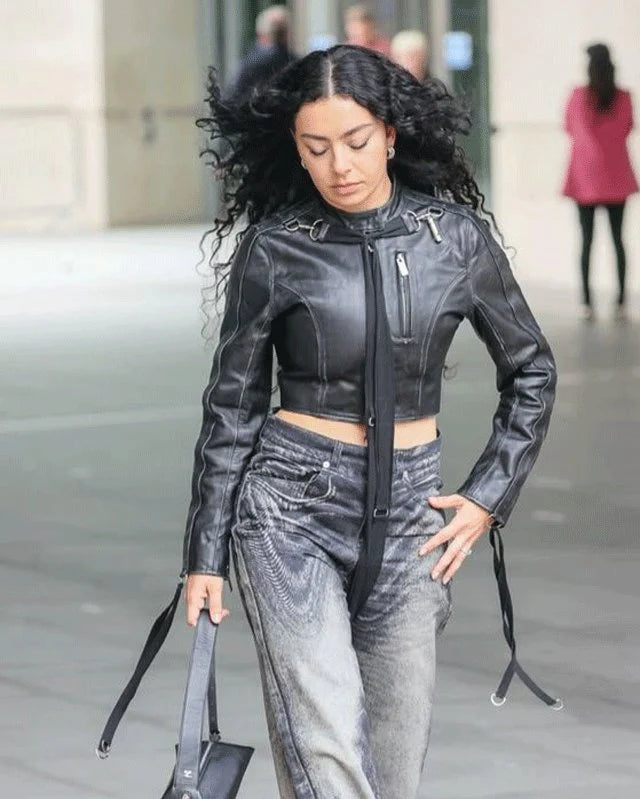 Hollywood Jackets Charli XCX Cropped Leather Biker Jacket