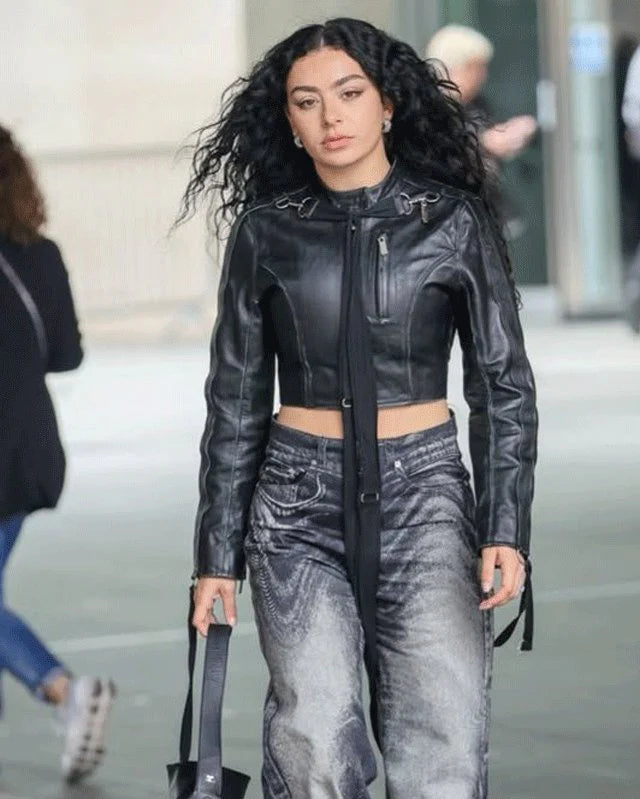 Hollywood Jackets Charli XCX Cropped Leather Biker Jacket