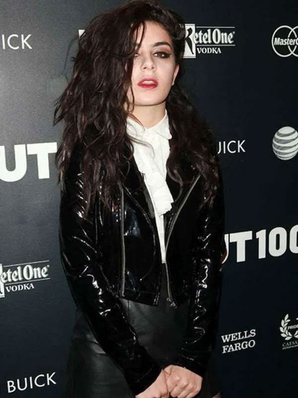 Hollywood Jackets Charli XCX Inspired Black Patent Leather Biker Jacket