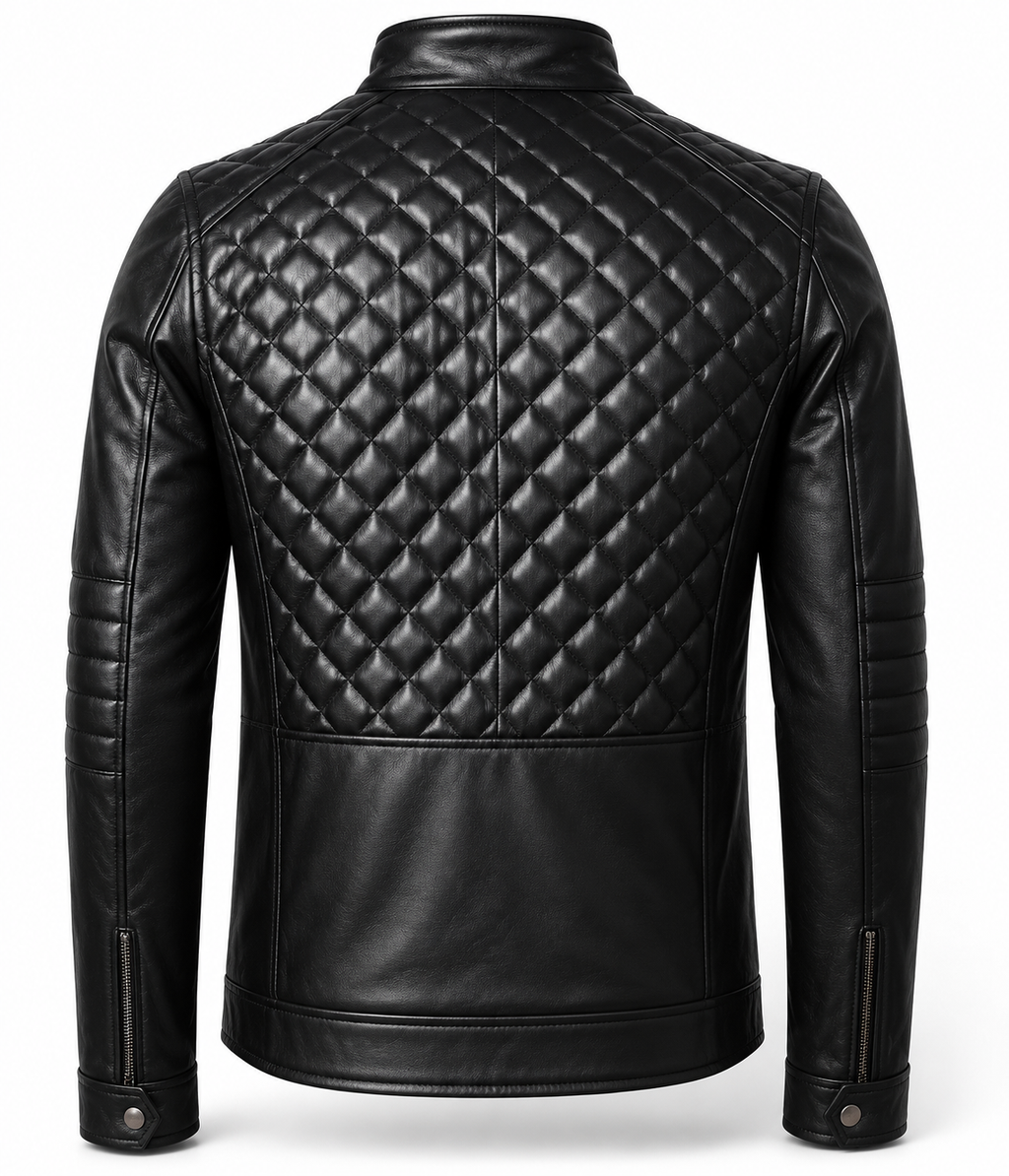 Hollywood Jackets Men's Black Quilted Leather Biker Jacket