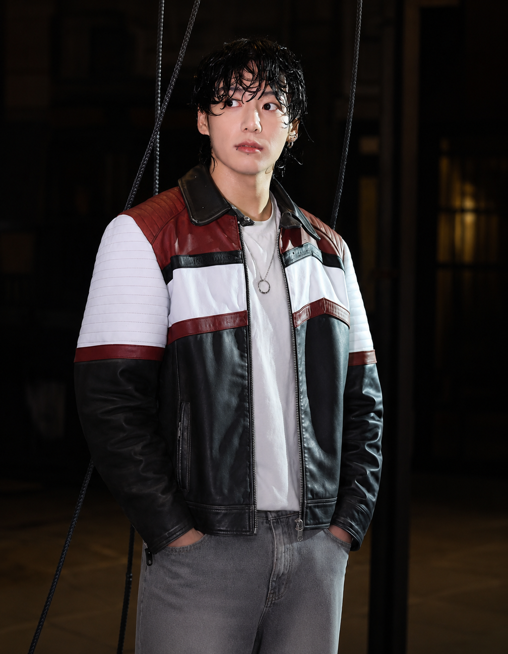 Hollywood Jackets BTS Jung Kook Color Block Leather Jacket
