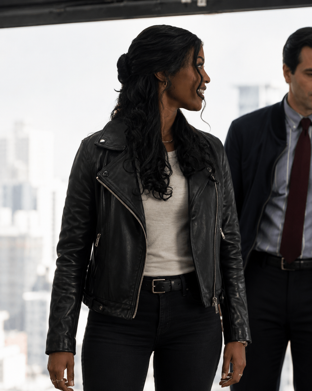 Hollywood Jackets Daphne Forrester Inspired High Potential Black Biker Leather Jacket