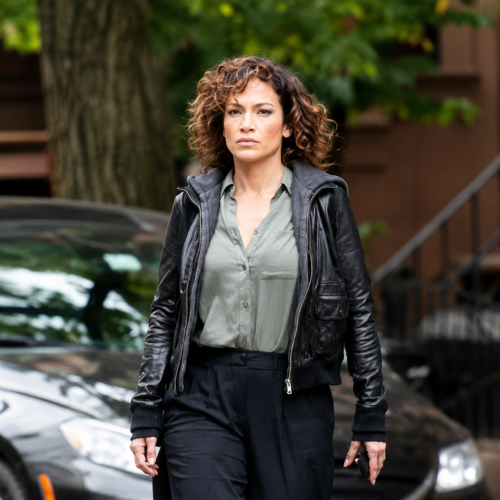 Hollywood Jackets Harlee Santos Shades of Blue Black Hooded Jacket