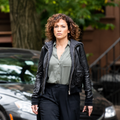 Hollywood Jackets Harlee Santos Shades of Blue Black Hooded Jacket