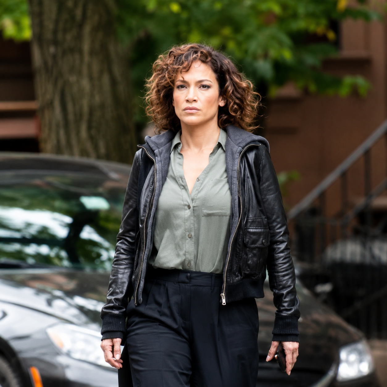 Hollywood Jackets Harlee Santos Shades of Blue Black Hooded Jacket