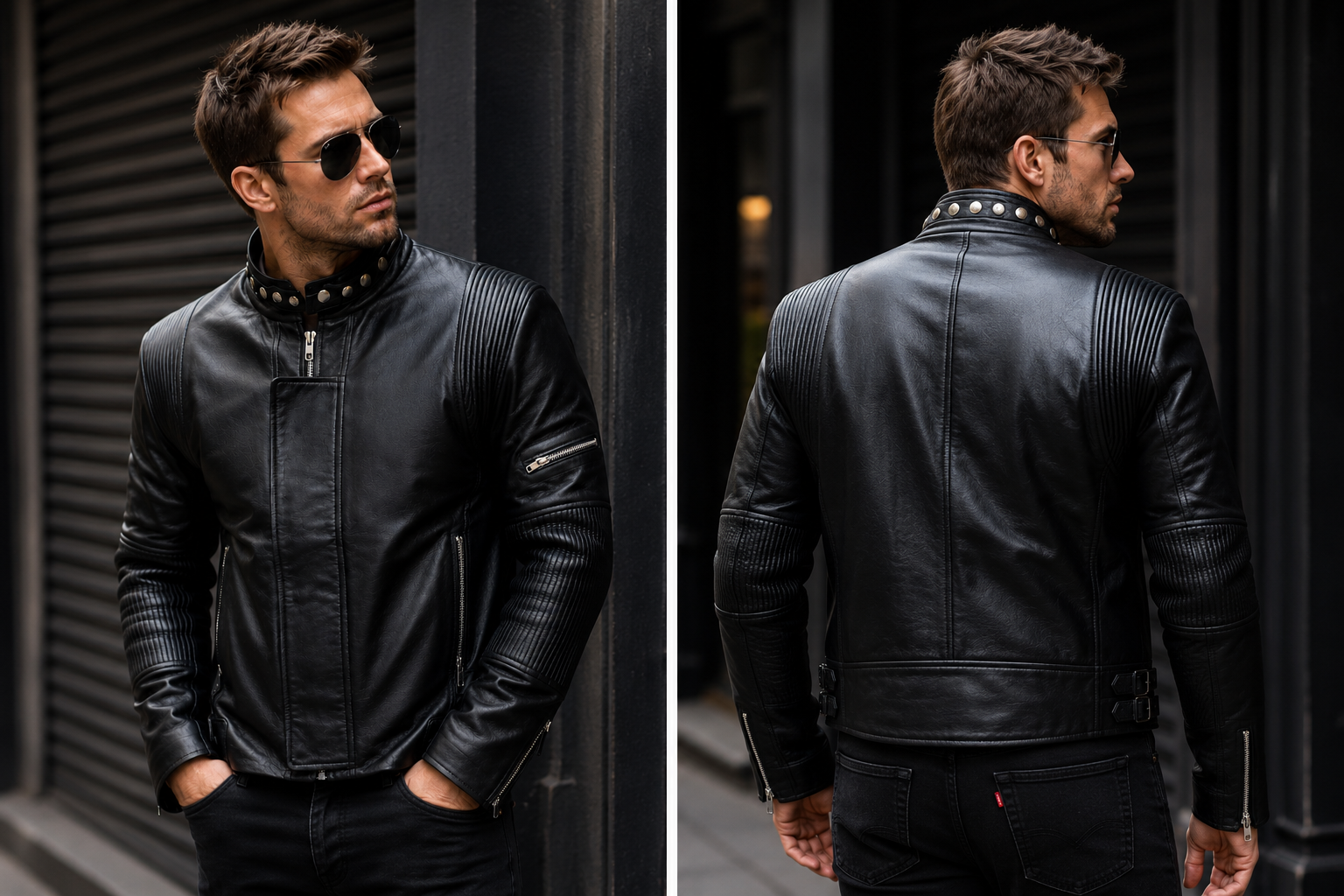 Hollywood Jacket Men’s Premium Black Moto Racer Leather Jacket