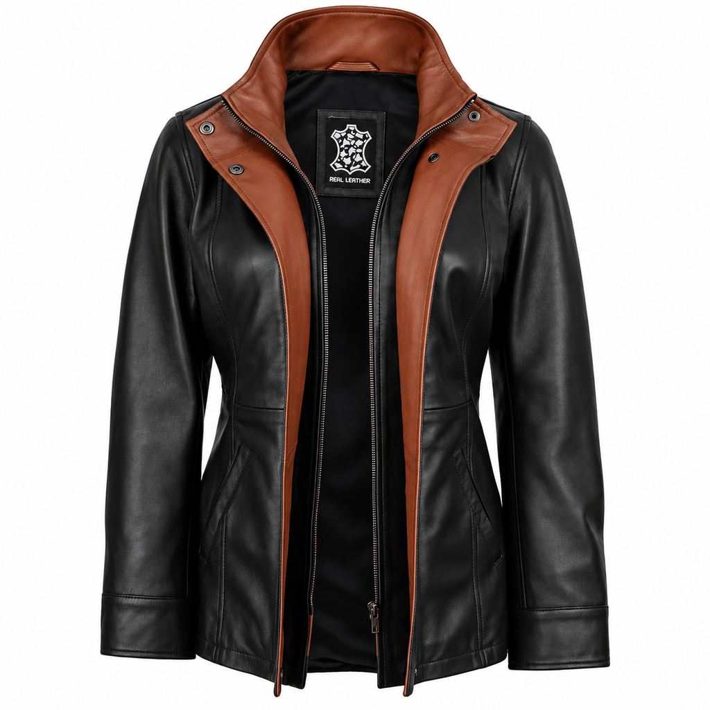 Hollywood Jackets Women’s Erin Wide Lapel Black Leather Jacket