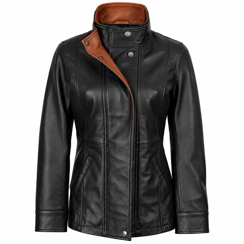 Hollywood Jackets Women’s Erin Wide Lapel Black Leather Jacket
