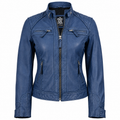 Johnson Women's Blue Distressed Washed Leather Biker Jacket