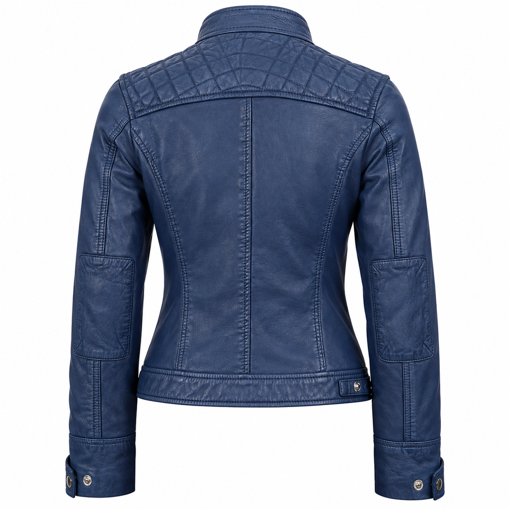 Hollywood Jackets Johnson Women’s Blue Distressed Washed Leather Biker Jacket