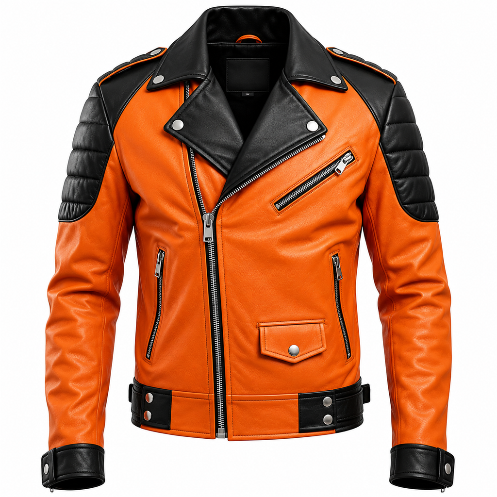 Hollywood Jackets Women’s Halloween Jack-O’-Lantern Studded Leather Biker Jacket