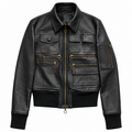Women's Aviator Black Bomber Leather Jacket