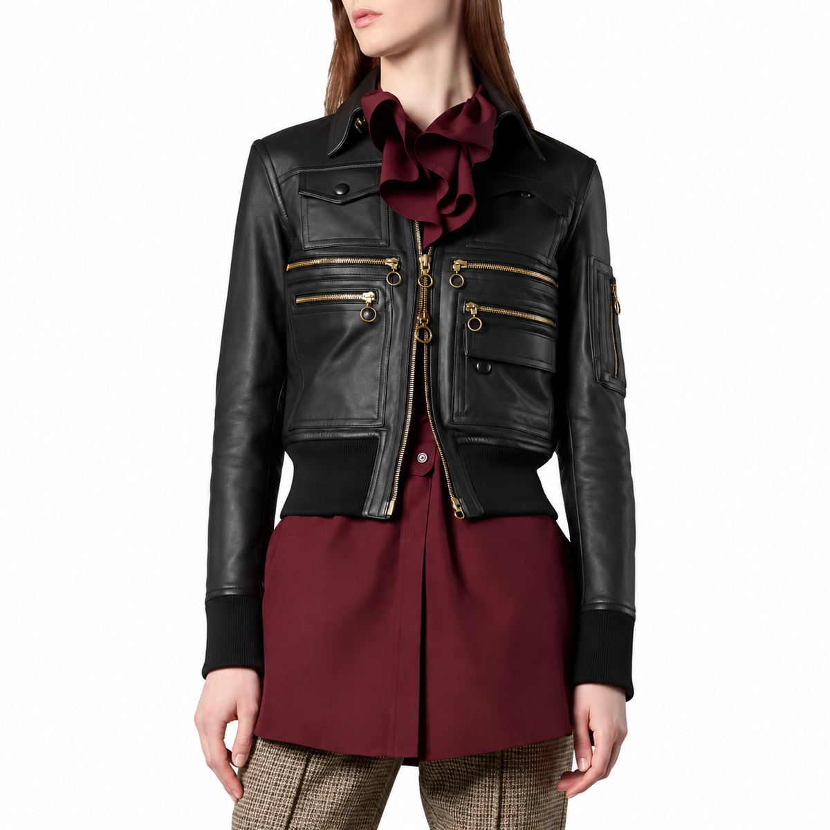 Hollywood Jackets Women’s Aviator Black Bomber Leather Jacket