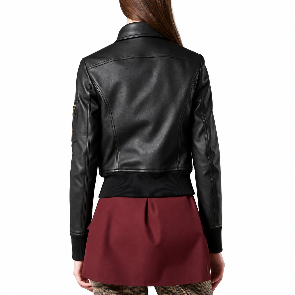 Hollywood Jackets Women’s Aviator Black Bomber Leather Jacket