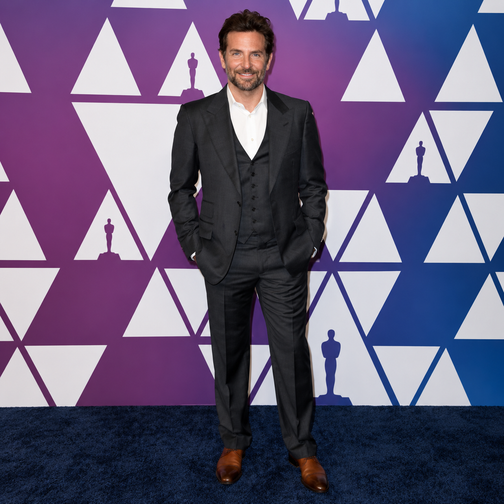 Hollywood Jackets Bradley Cooper 2019 Oscars Luncheon Charcoal Black 3 Piece Wool Suit Men’s