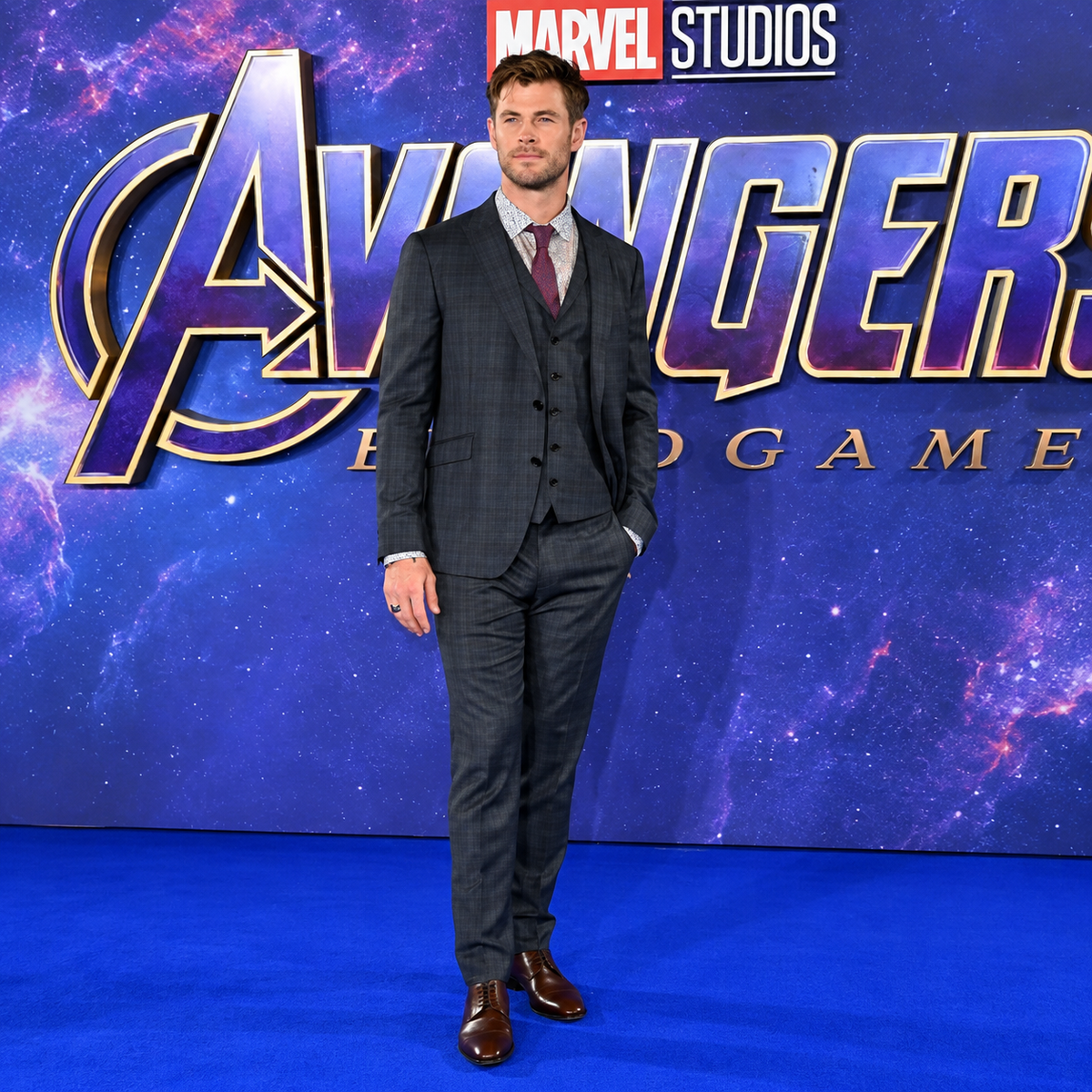 Hollywood Jackets Chris Hemsworth Avengers Endgame Blue Plaid 3 Piece Suit Men’s
