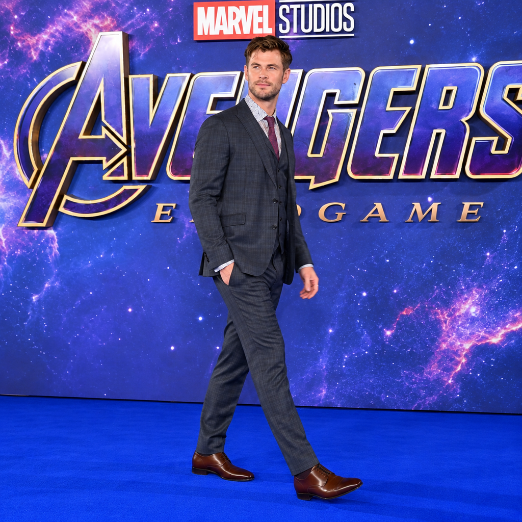 Hollywood Jackets Chris Hemsworth Avengers Endgame Blue Plaid 3 Piece Suit Men’s