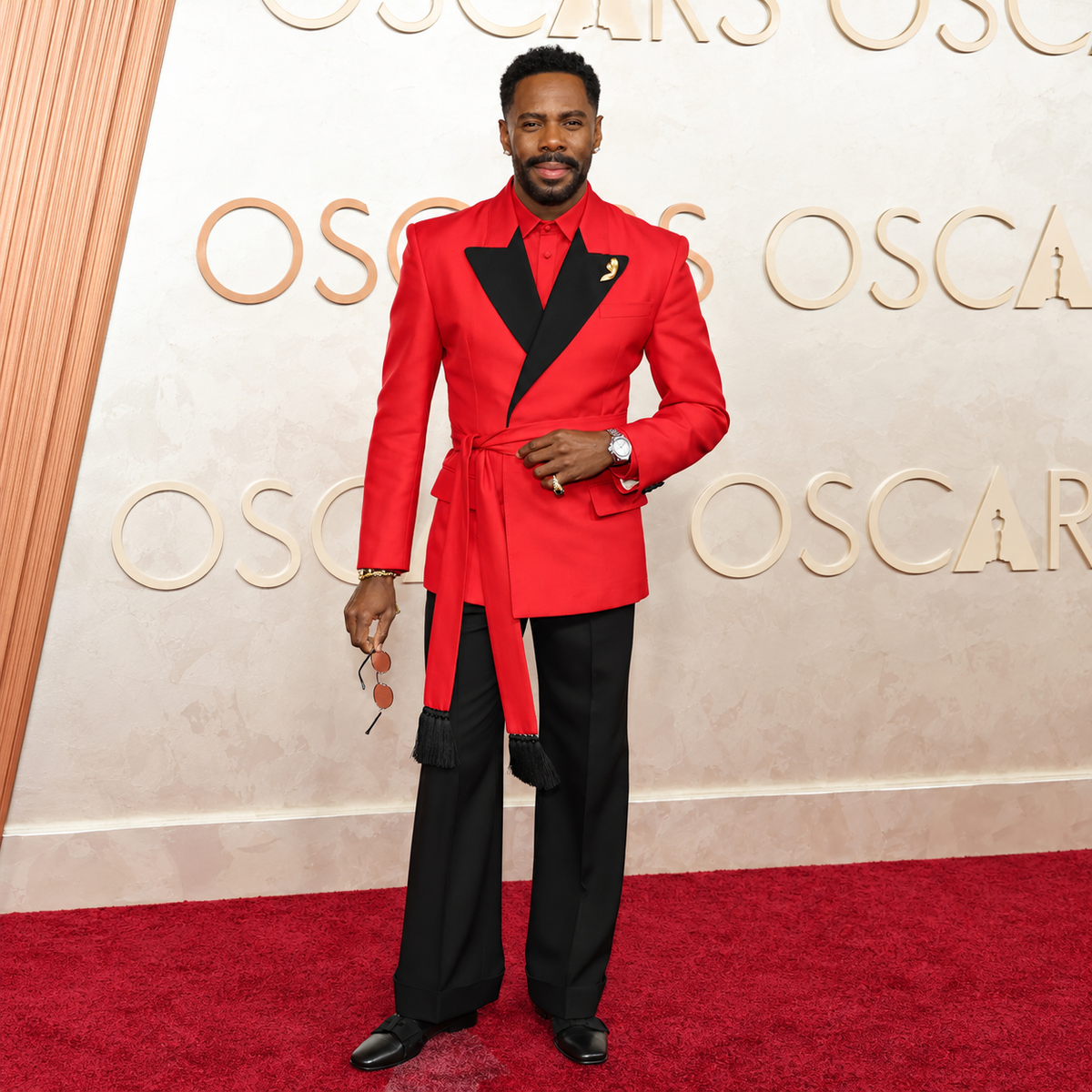 Hollywood Jackets Colman Domingo 2025 Oscars Red Wrap Tuxedo Suit Men’s