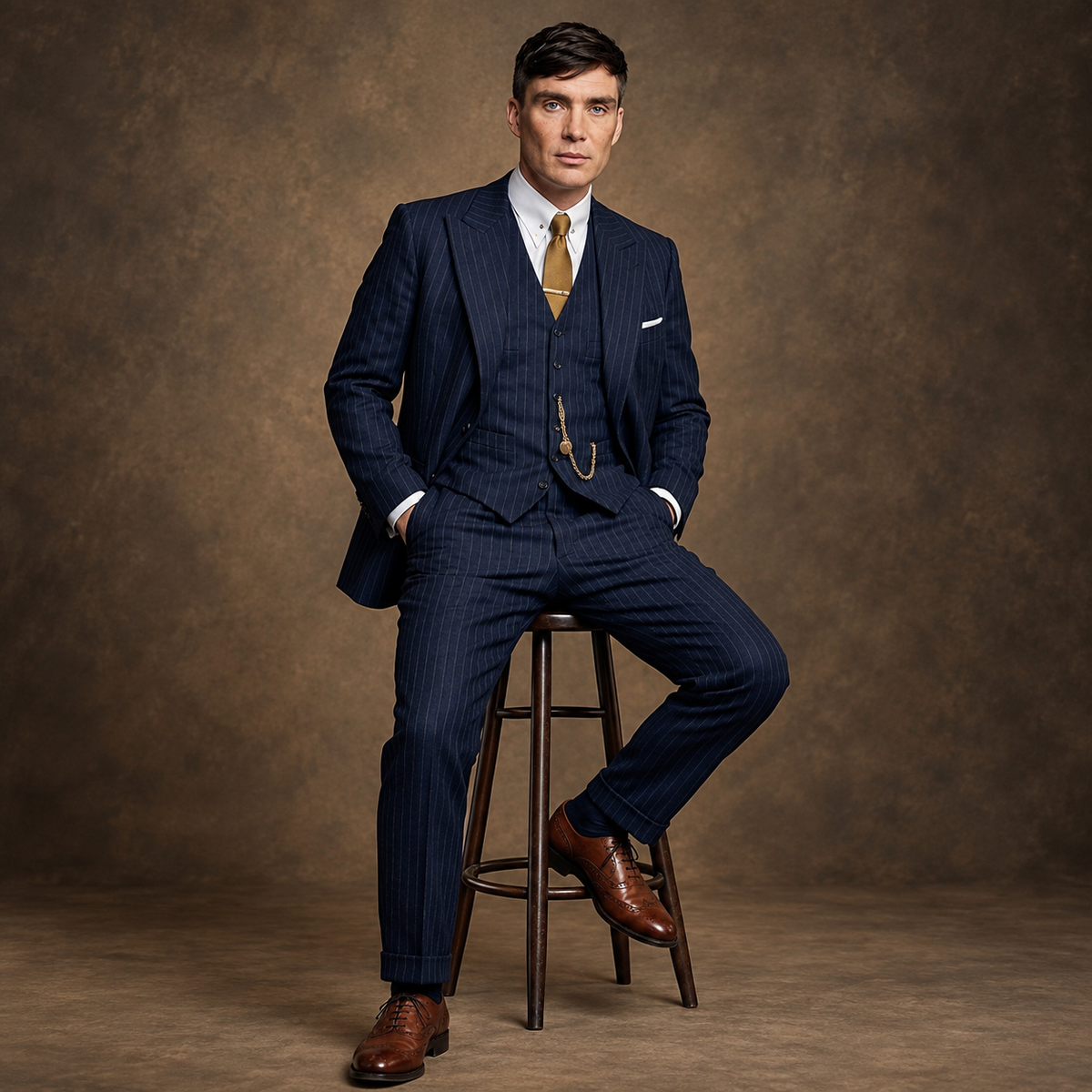 Hollywood Jackets Cillian Murphy Peaky Blinders Thomas Shelby Navy Pinstripe 3 Piece Suit Men’s