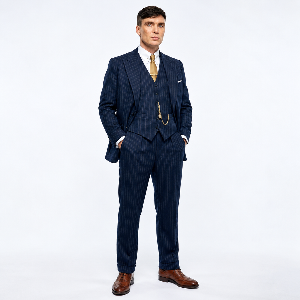Hollywood Jackets Cillian Murphy Peaky Blinders Thomas Shelby Navy Pinstripe 3 Piece Suit Men’s