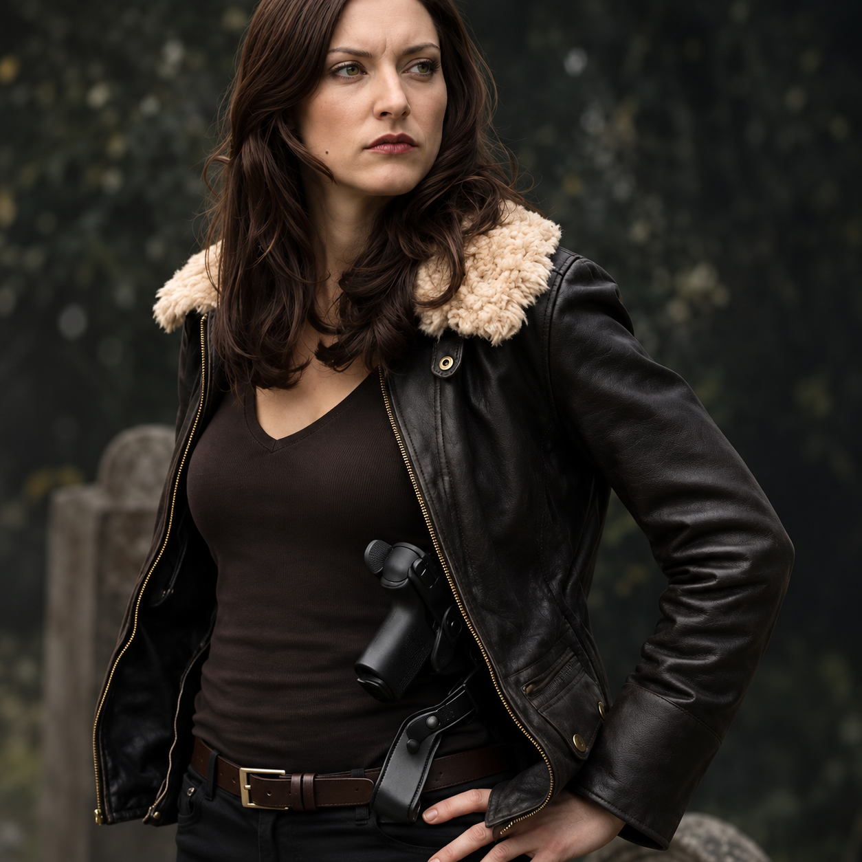 Hollywood Jackets Women’s Elle Greenaway Criminal Minds Shearling Leather Jacket