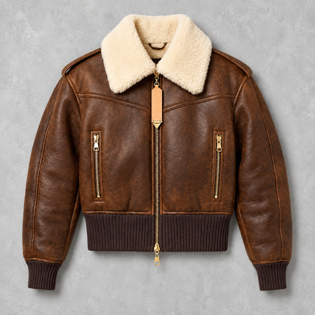 Hollywood Jackets Women’s Erin Doherty PFW 2026 Brown Shearling Leather Jacket
