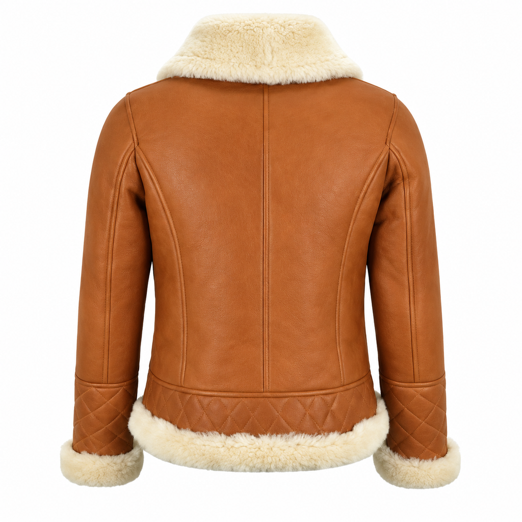 Hollywood Jackets Women’s Tan Brown Sheepskin Shearling Bomber Leather Jacket