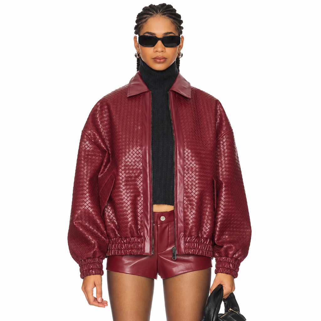 Hollywood Jackets Women’s Kenny Burgundy Faux Leather Bomber Jacket