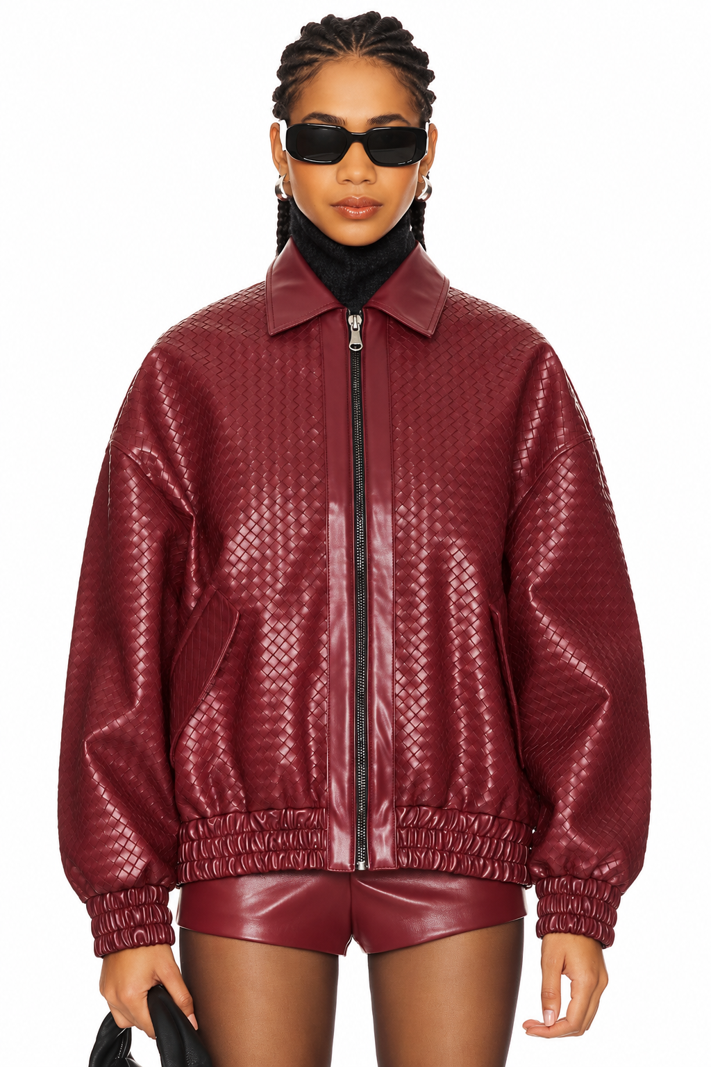 Hollywood Jackets Women’s Kenny Burgundy Faux Leather Bomber Jacket