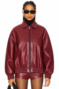 Hollywood Jackets Women’s Kenny Burgundy Faux Leather Bomber Jacket