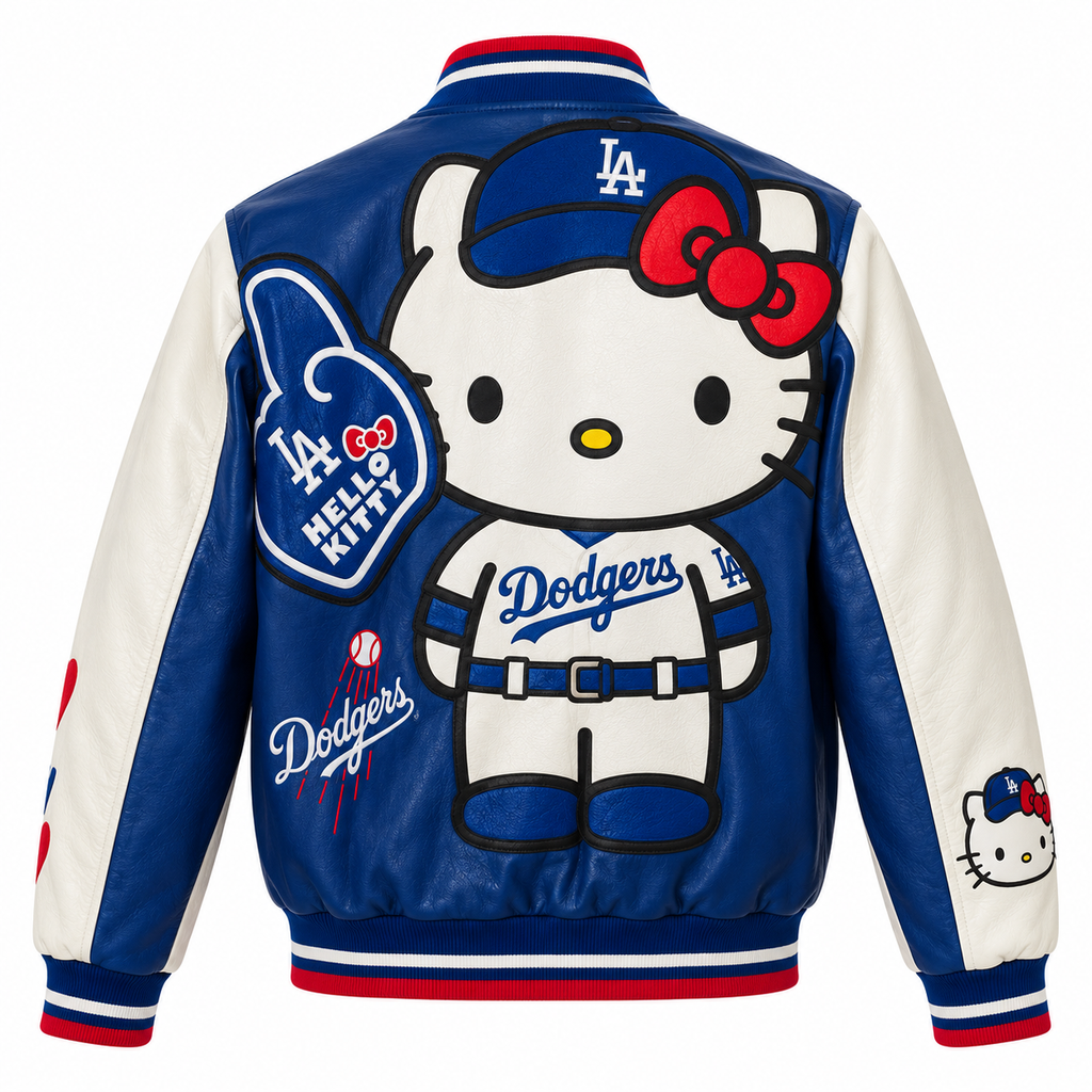 Hollywood Jackets Women’s Hello Kitty Dodgers Leather Bomber Jacket