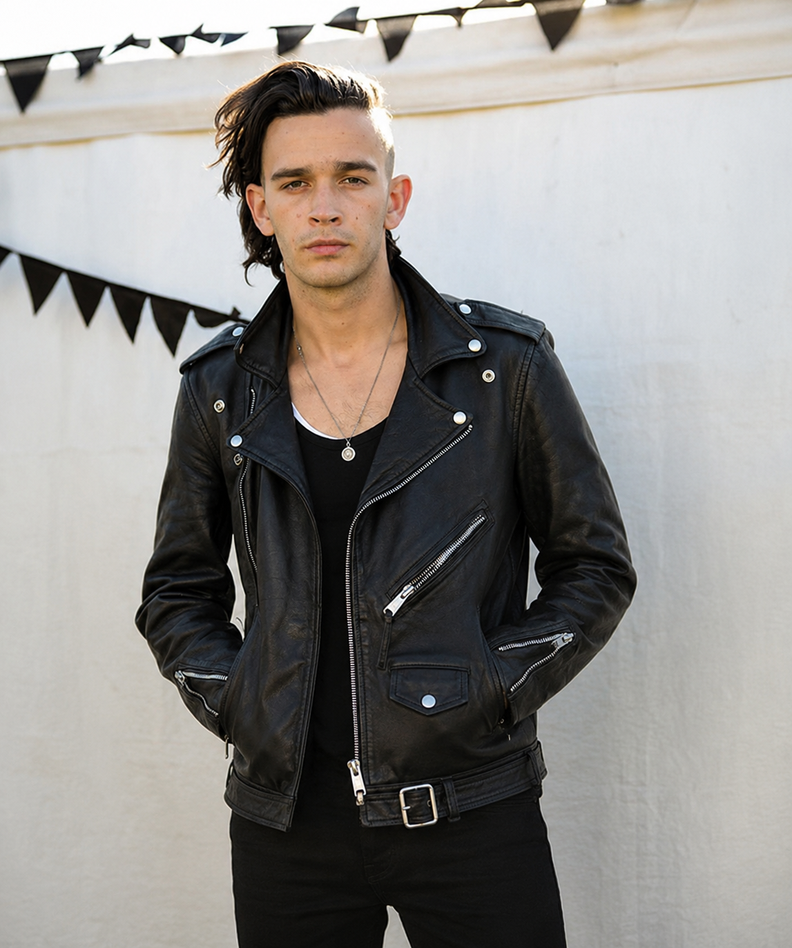 Hollywood Jackets Matty Healy Black Biker Leather Jacket