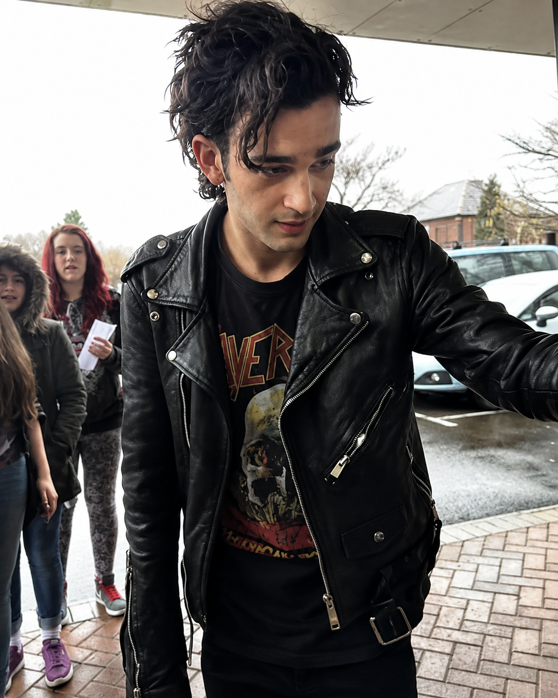 Hollywood Jackets Matty Healy Black Biker Leather Jacket