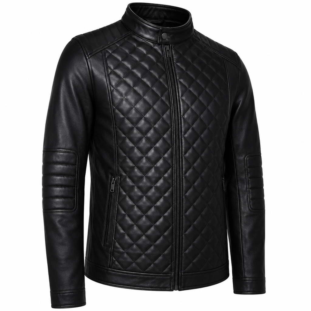Hollywood Jackets Men's Black Quilted Leather Biker Jacket