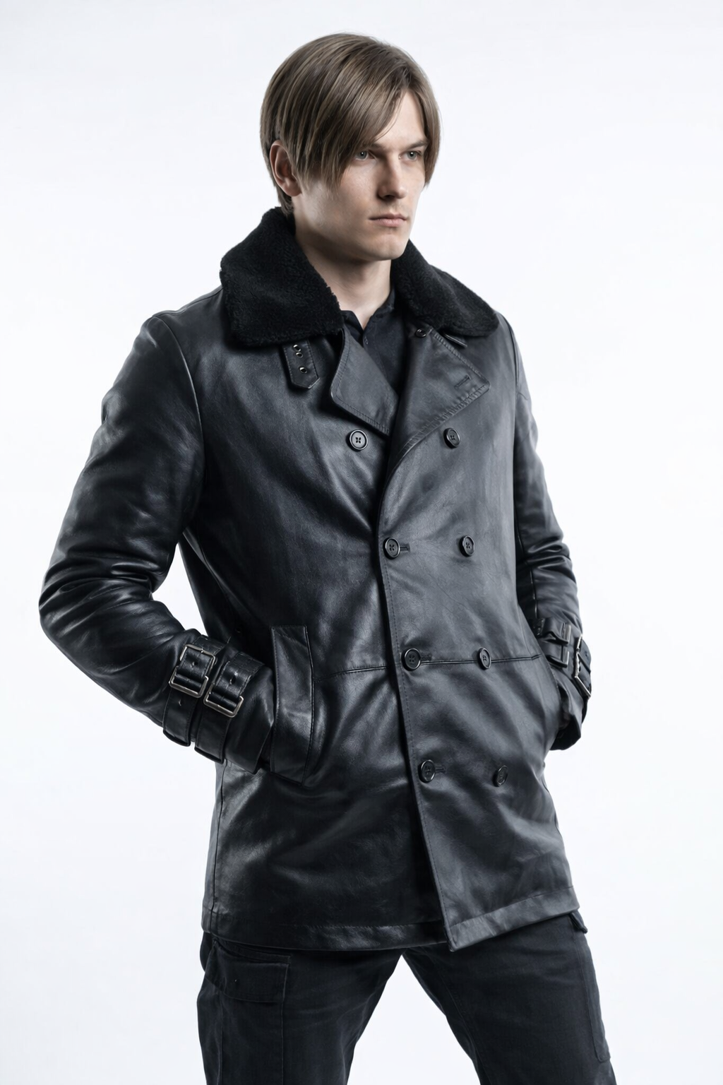 Hollywood Jacket Leon S. Kennedy Inspired Premium Black Leather Bomber Jacket