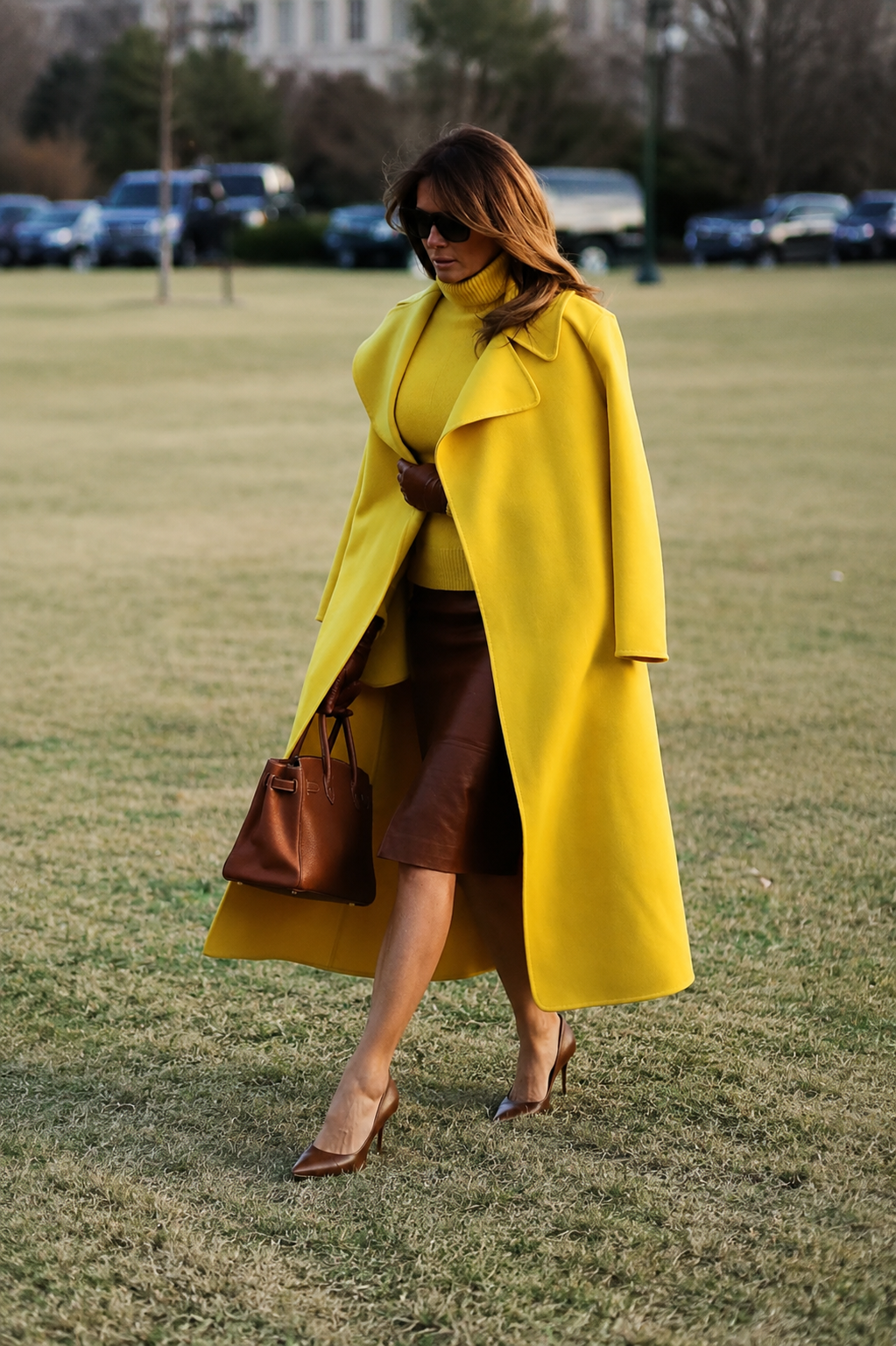 Hollywood Jacket Melania Trump Women’s Luxury Yellow Long Coat