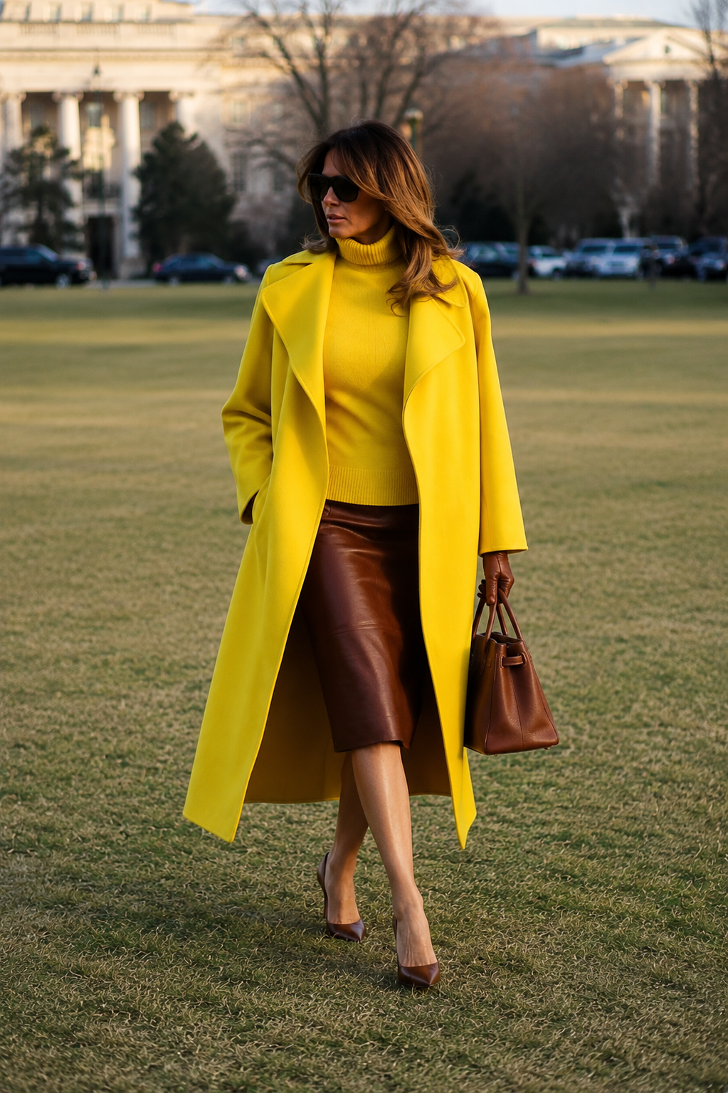 Hollywood Jacket Melania Trump Women’s Luxury Yellow Long Coat