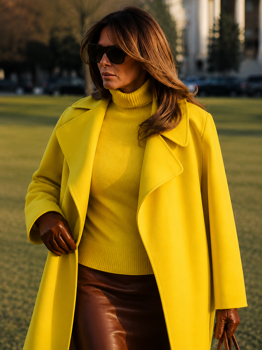 Hollywood Jacket Melania Trump Women’s Luxury Yellow Long Coat