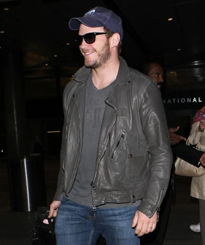 Chris Pratt Inspired Grey Biker Leather Jacket