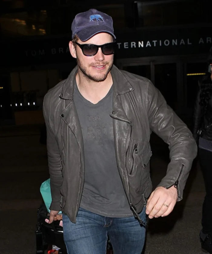 Chris Pratt Inspired Grey Biker Leather Jacket