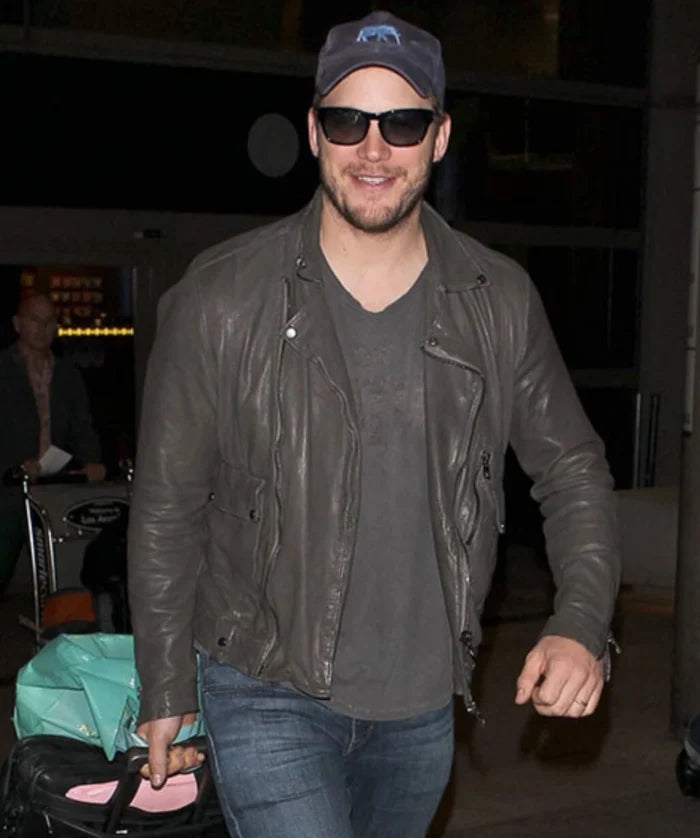 Chris Pratt Inspired Grey Biker Leather Jacket