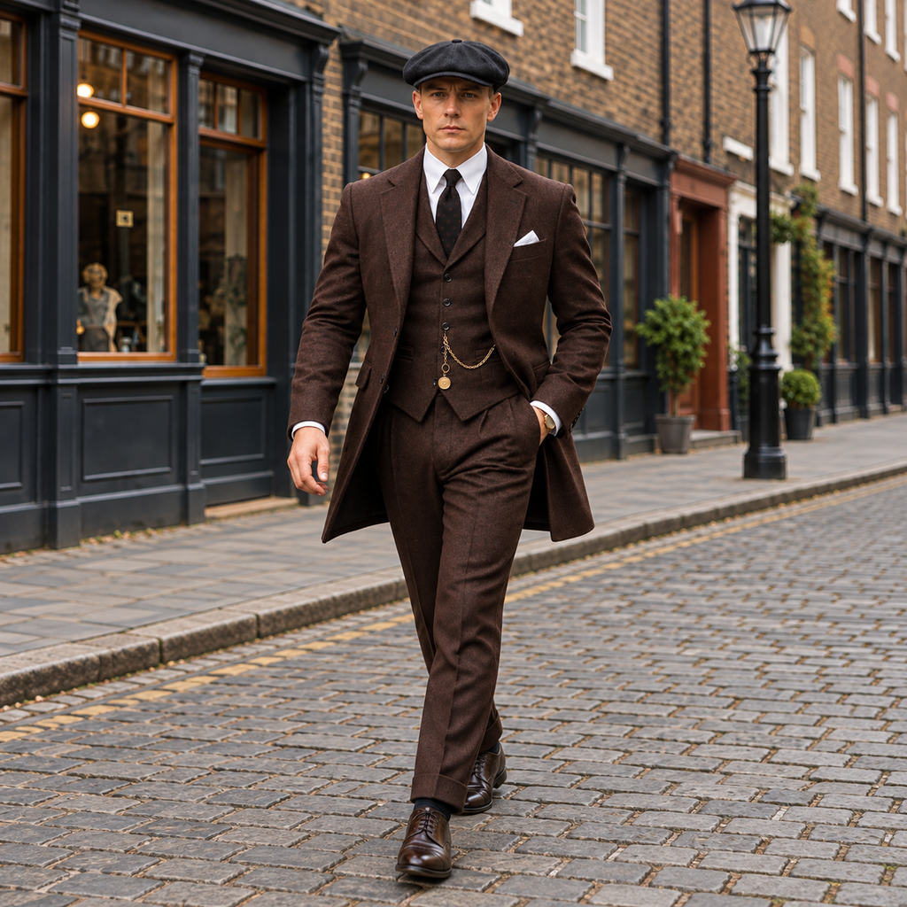 Hollywood Jackets Cillian Murphy Peaky Blinders Thomas Shelby Brown Tweed 3 Piece Suit Men’s