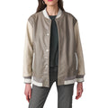 Clara Women’s Beige Varsity Leather Bomber Jacket