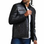 Men’s Classic Black Quilted Motorcycle Leather Jacket