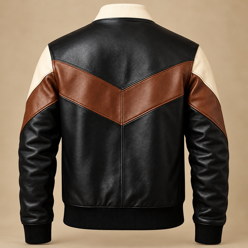 Men's Retro Colorblock Leather Jacket - photo 2