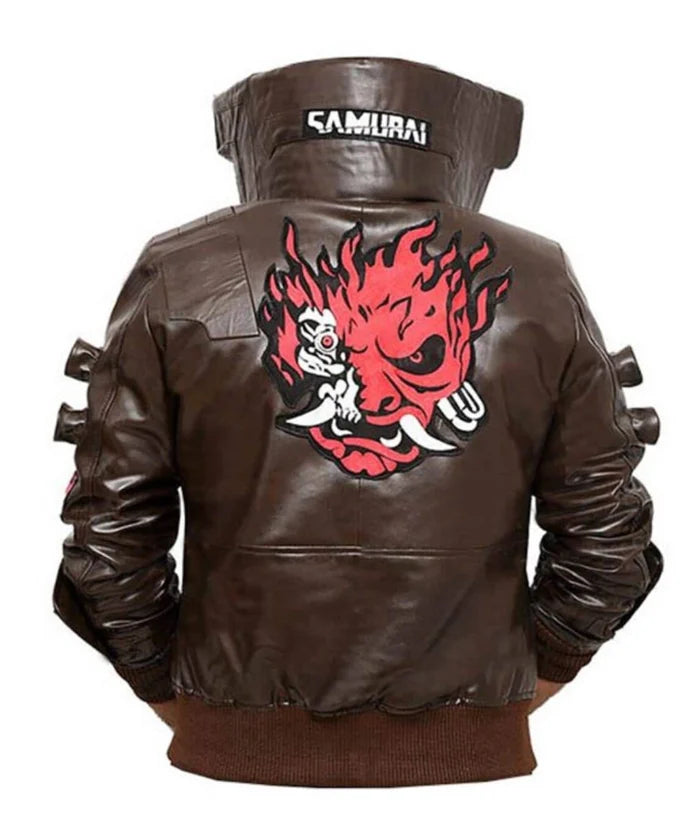 Men’s Cyberpunk 2077 Brown Leather Bomber Jacket