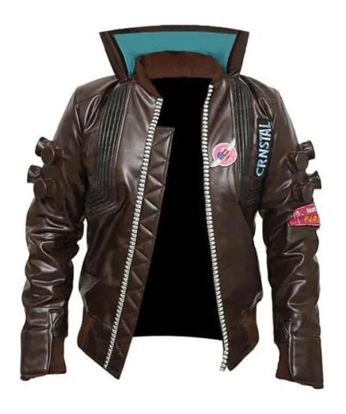 Men’s Cyberpunk 2077 Brown Leather Bomber Jacket