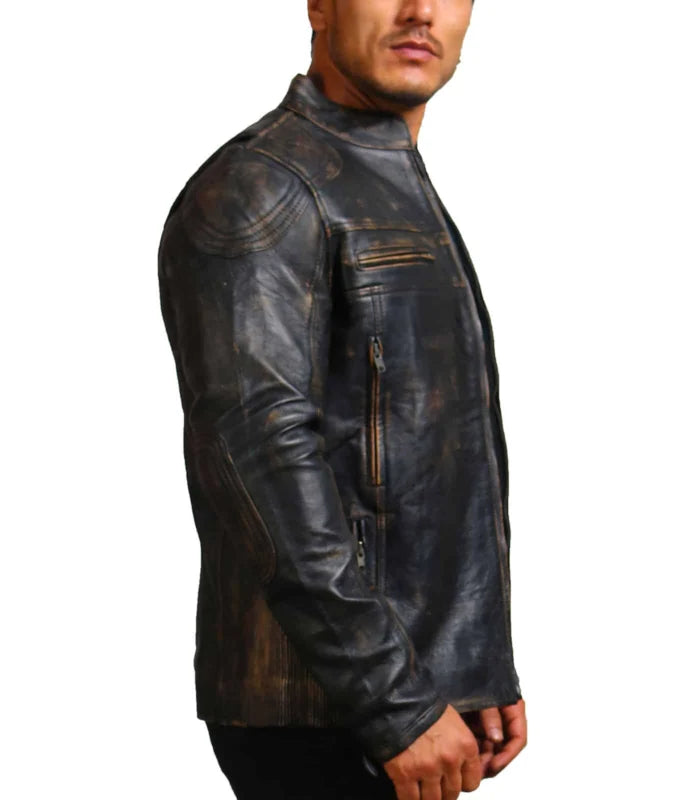 Men’s Distressed Black Motorcycle Leather Jacket